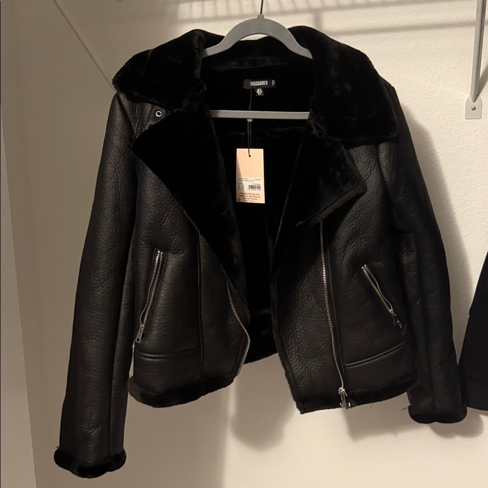 Misguided faux fur lined aviator jacket size US 4